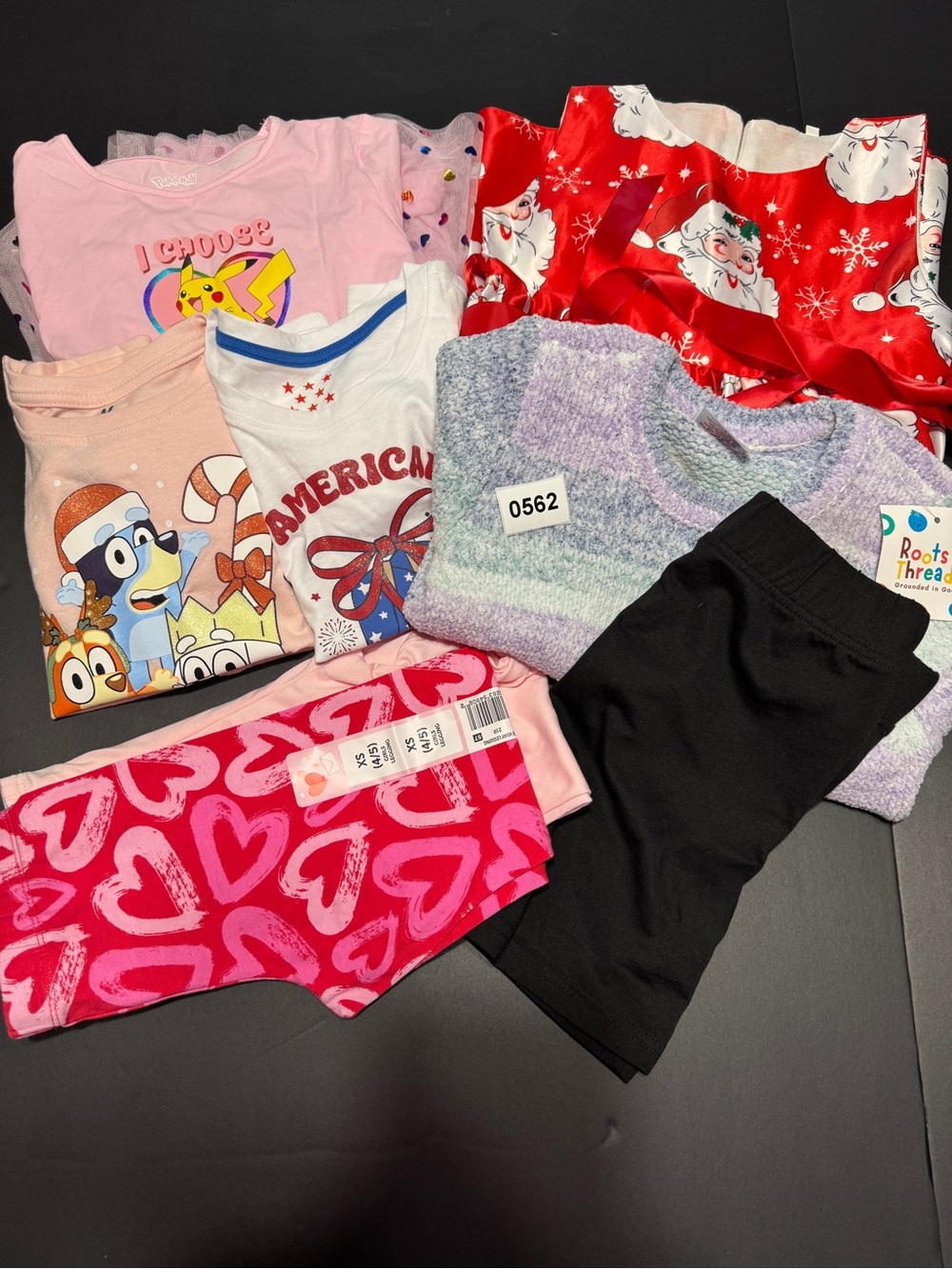 Lot of Kids Clothing. Dresses, Leggings, Shorts, Sweater and Bluey Top